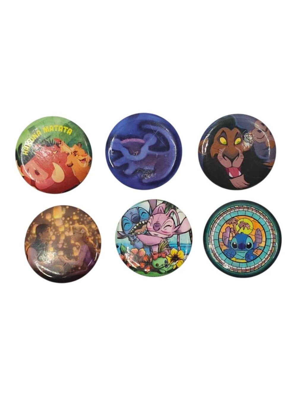 Disney Character Pin Lot Stitch Hakuna Matata Scar Rapunzel Simba Button Badges